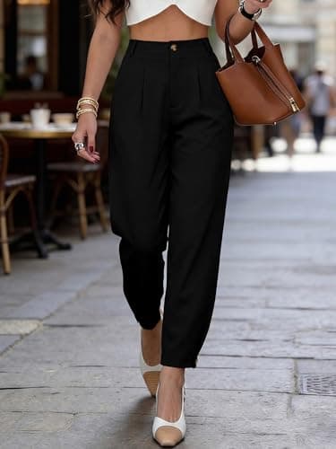 BTFBM Women's Pants Spring Fall 2026 Casual Loose Pleated Trousers Tapered Slacks Pockets Dressy Business Work Outfits(Black, Medium) - Thumbnail 6