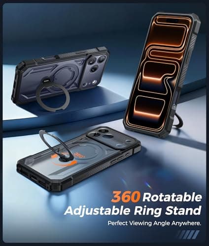 FNTCASE for iPhone 17 Pro-Max Case: [360 Spin Magnetic Ring Kickstand] [Compatible for MagSafe] [Screen Protector] Heavy Duty Military Grade Protection Protective Phone Case with Stand Black - Thumbnail 4