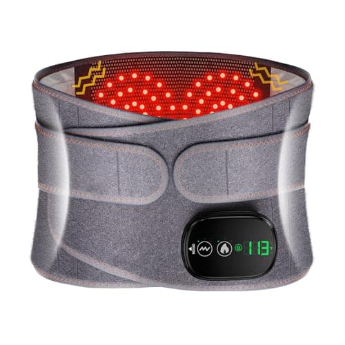 Lower Back Massager with Heat, Heating Pad for Back, Stomach Heating Pad, Waist Belt Wrap with Heat Vibration 3 Levels Adjustable, Touchscreen Control, Adjustable Size, Gifts for Parents (Grey) - Image 1