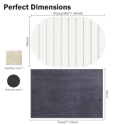 Stone Dish Drying Mat for Kitchen Counter,24"(L)×16"(W) Collapsible Fast-Drying Diatomaceous Earth Mats with Towel Sanding Tool,Versatile Stone Drying Mats for Cups Dishes Bottles - Thumbnail 4