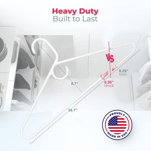 Neaties Heavy Duty Clothes Hangers 50+ Pack (72 Count) – Made in the USA – 8lb Capacity Plastic Hangers for Adult Clothing – Durable for Pants, Coats, Jackets, or Jeans – White & Gray - Thumbnail 2