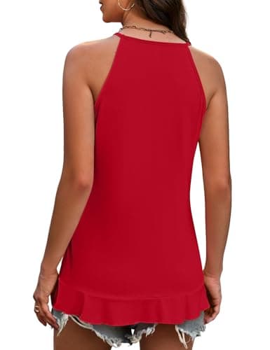 JUSTFASHIONNOW Womens Halter Tank Top Dressy Casual High Neck Tank Camisole Tops Flowy Ruffle Hem Sleeveless Summer Blouses Beach Vacation Clothes (Red,XX-Large) - Thumbnail 6