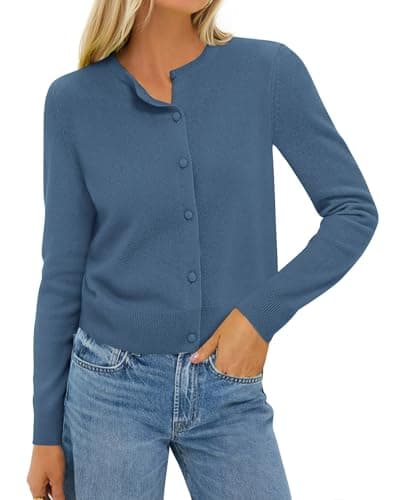 BTFBM Cardigan Sweaters for Women 2026 Lightweight Sweater Button Down Casual Knit Shrugs Tops Spring Fashion Clothing(Dark Blue, Large) - Thumbnail 5