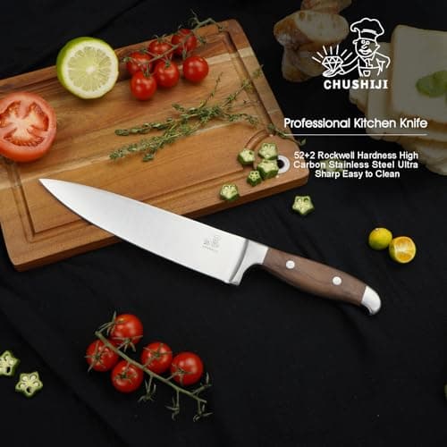 CHUSHIJI Chef Knife 8 Inch, Japanese Professional Chef knife High Carbon Stainless Steel, Razor Sharp Chefs Kitchen Knife, Vegetable Chopping Knife for Cooking With Full-tang Handle, Walnut - Thumbnail 3