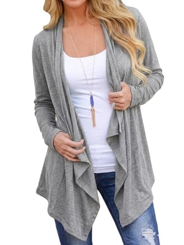DEARCASE 3/4 Sleeve Open Front Draped Kimono Cardigan Sweater for Women Plain Light Gray Small Lightweight Flowy Ladies Cover Up Trendy Shrug Thin Crop Duster Summer Fall Shawl Cardigans Jackets - Image 1
