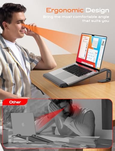 LOXP Laptop Stand for Desk, Metal Laptop Stand with Wrist Support, Ergonomic Detachable Laptop Riser, Aluminum Lectern, Computer Stand for MacBook Air Pro, HP, Dell, XPS, HP (10-17") Laptops - Black - Thumbnail 4