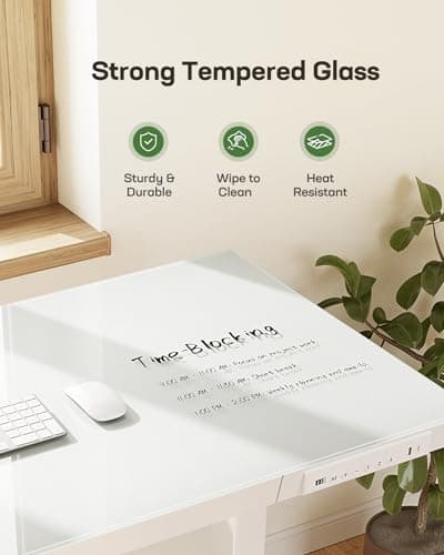 Marsail Glass Standing Desk with Drawer,55 x 28 inch Electric Standing Desk, Adjustable Height Desk with Storage & USB Charging Ports, One-Piece Standing Desk for Home & Office, White - Thumbnail 4