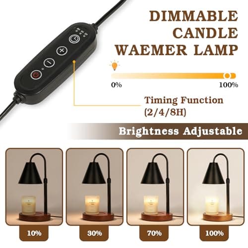 Candle Warmer Lamp with Timer Dimmable,Mothers Day Birthday Gifts for Women Mom, Adiustable Height Modern Candle Warmer Black Candle Lamp for Jar Candle, Home Decor Vintage Wax Warmer with 2 Bulbs - Thumbnail 3