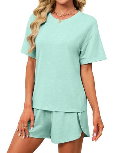 JUSTFASHIONNOW Split Short Bamboo Viscose Pajama Set Cute Summer Pjs for Women 2 Piece Pj Lounge Sets Soft Sleepwear(Green,X-Large) - Thumbnail 6