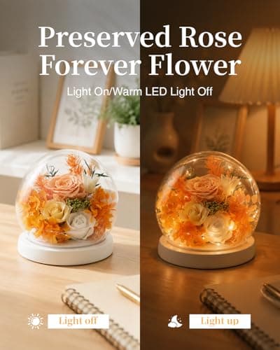 Nysunten Forever Preserved Flowers Decoration in Clear Glass Dome, Long Lasting Flowers Gift for Her, Forever Rose Gift for Mother’s Day Valentine’s Day (Champagne) - Thumbnail 3