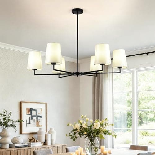 Omgomne 38" Farmhouse Black Chandeliers for Dining Room 6-Light - Thumbnail 2