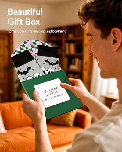 Moyel Ghost Funny Halloween Socks for Men Adults Cute Gifts for Him Boyfriend Husband on Birthday Christmas Valentines Day Anniversary Wedding Day Spooky Gift Ideas Boo Basket Stuffers for Him - Thumbnail 4