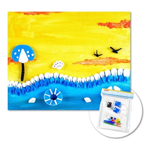 DIY Canvas Painting Kit with Clay, 3 Blank 8x10 Inch Canvas Panels, 5 Packs of Clay, 8 Vibrant Acrylic Paint Colors, and 3 Brushes, Creative Art Kit for DIY Projects & Crafting Fun