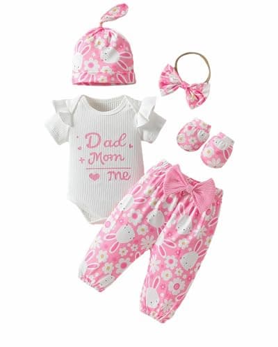 ChuYuKu Newborn Girl Clothes 5Pcs Ruffle Sleeve Soft Romper Cute Spring Flower Pants Set Baby Girls Celebration Gift Outfits - Image 1