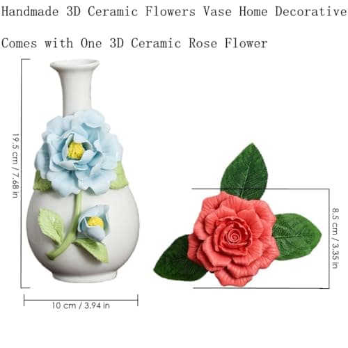 Handmade Pinched Flowers Ceramic Vase with One Ceramic Rose Flower, Home Decor Ceramic Vase for Dining Table, Living Room, Kitchen, Bedroom, Shelf, Office, Coffee Table, Restaurant & Fireplace Mantel - Thumbnail 3