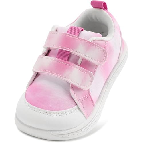 STQ KIDS Wide Toe Box Toddler Barefoot Shoes Girls Sneakers Lightweight Kid Tennis Shoes Non-Slip Zero Drop First Walking Shoe for School Sports Tie-Dye Pink Infant Size 4