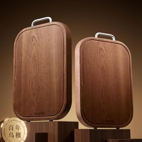 Leking Premium Solid Ebony Wood Cutting Board for Kitchen - 16"x11"x1" Double Sided Butcher Block, Thick Chopping Board with Juice Groove & Non-Slip Feet, Food Grade Serving Board for Meat & Vegetable - Thumbnail 2