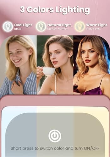 Compact Mirror, Rechargeable 30X Magnifying Mirror with 3 Lighting Modes & Dimmable Brightness, Portable Travel Makeup Mirror with Light, Essentials for Travel, Pocket, Purse, Gifts for Women Rose - Thumbnail 3