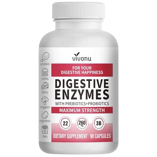 VivoNu Digestive Enzymes | 22 Enzymes with Organic Prebiotics & Probiotics | Supports Digestion* of Protein, Carbs, Fiber & Dairy | 90 Capsules - Image 1
