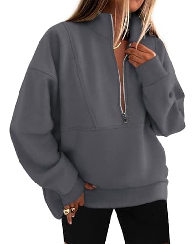 KIRUNDO Sweatshirt for Women 2026 Fall Half Zip Pullover Oversized Fleece Mock Neck Hoodies Fashion Outfits Winter Clothing(Dark Grey, Small) - Image 1