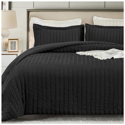 satisomnia King Comforter Set Black, Soft Seersucker Comforters King Size Bed, 3 Pieces Lightweight Down Alternative Bedding Comforter Sets All Season, Fluffy Comforter with 2 Shams 106x90 in - Image 1