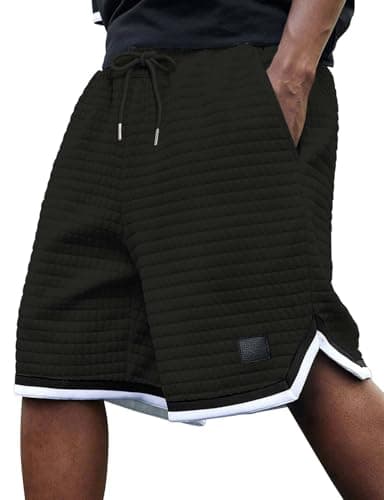 3rd hill Mens Athletic Sweat Shorts Casual Stretch Elastic Waist Waffle Workout Gym Shorts 7" Inseam Running Basketball Short with Pockets Black X-Large