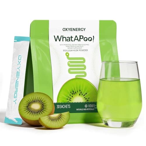 OxyEnergy Organic Psyllium Husk Powder, Natural Kiwi Fruit Fiber Powder Supplement for Soluble Gut Health Bloating Relief & Digestive Health, Vegan, Gluten-Free, Non-GMO Plant-Based, 30 Packets - Image 1