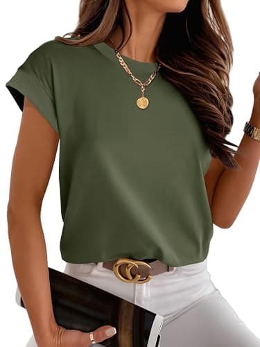 ANRABESS Women Cap Sleeve Tops 2026 Trendy Summer Loose Fit Cute Basic T Shirts Business Dressy Casual Outfits Clothes Army Green Medium - Image 1