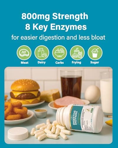 Anven Health 800mg Digestive Enzymes for Men and Women with Probiotics & Organic Prebiotics, 8 Key Enzymes, Protease, Amylase & Lipase for Bloating, Gas Relief, Non-GMO | 90 Capsules - Thumbnail 5