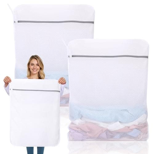 Dntorx 2 XX-Large Durable Honeycomb Mesh Laundry Bags for Delicates with Zipper, 24 x 32 Inches Reusable Laundry Bag Mesh Wash Bags for Washing Machine for Cotton Clothes, Coats, Sweater, Sheet, Shoes - Image 1