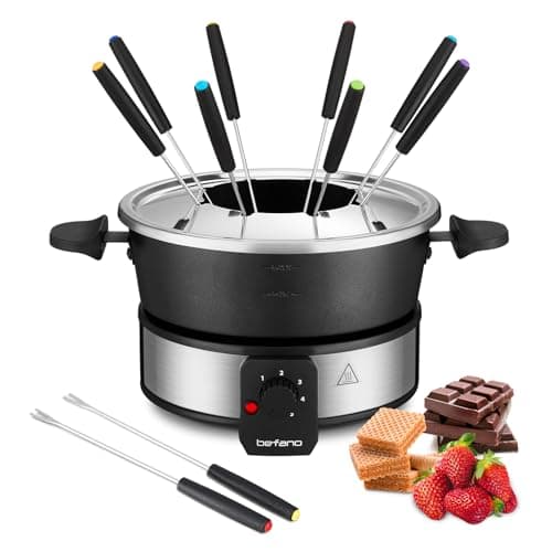 Befano Stainless Steel Fondue Pot with Temperature Control, Forks, Cups, and Rack, 2-Quart, Non-Stick, Perfect for Chocolate, Cheese, Caramel, Marshmallows, Great for Valentine's Day - Image 1
