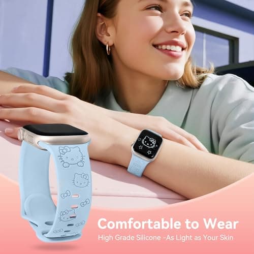 Girovo Cute Cat Engraved Band Compatible with Apple Watch Bands for Women 40/38/41/42mm (Series 11/10), Funny Cartoon Pattern Soft Silicone Sport Stylish Strap for iWatch Series 9 8 7 6 5 4 3 2 1 SE - Thumbnail 4