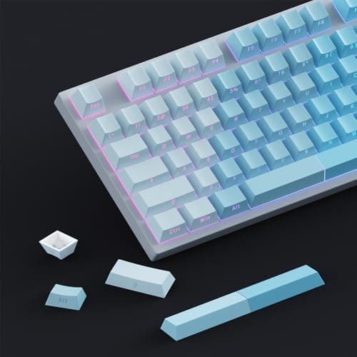 Gradient Blue Side-Print Shine-Through PBT Keycaps, 121 Keys Cherry Profile, Smooth Left-to-Right Gradient, Dual-Tone Spacebar with Light Strip, for MX Switches, for Keyboards with LED Facing South - Thumbnail 5