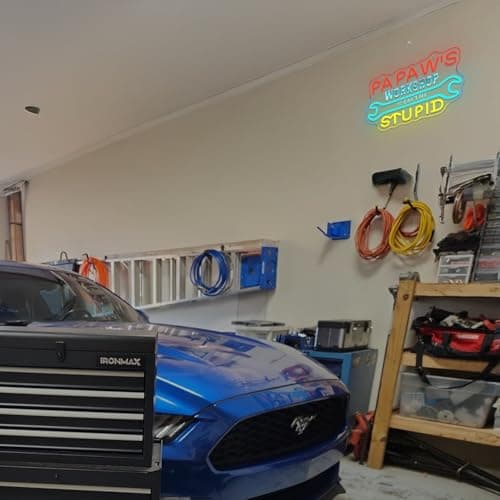 Workshop Neon Sign Garage Neon Signs for Wall Decor Wrench Led Lights He Cant Fix Stupid Light Up for Papas Garage Carport Man Cave Repair Shop Decoration DIY Lovers Gifts - Thumbnail 3
