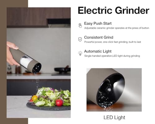 Stainless Steel Rechargeable Electric Salt and Pepper Grinder Set, USB Charging with Dust Cover, 6 Adjustable Grinding Modes + LED Light 2pack，Brown - Thumbnail 2
