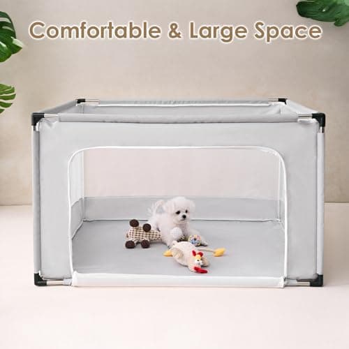 EHEYCIGA 42x42x26 Inches Puppy Playpen Without Top Cover for Dogs & Cats Indoor or Outdoor - Dog Playpen with Door, Dog Fence for Small Animal with Heavy-Duty Oxford & Steel Frame, Sliver Grey - Thumbnail 6