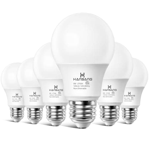 hansang A19 LED Light Bulbs, 60W Equivalent, 2700K Soft Warm White LED Bulb with E26 Standard Base, Efficient 9W, Non-Dimmable, 800 Lumens, 120V, CRI 85, Eye-Friendly for Bedroom Living Room, 6 Pack