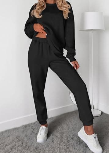 KIRUNDO Sweatsuits Women 2 Piece Outfit Matching Workout Lounge Sets Spring Fall Clothing Tracksuit Airport Travel Outfits(Black,Small) - Thumbnail 3