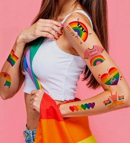 HSHFAMIIY Pride Accessories - Pride Tattoos, 120Pcs Pride Temporary Tattoos for Adults – Rainbow LGBTQ Fake Tattoos Waterproof, Love is Love Gay Pride Accessories for Parade, Pride Decorations - Thumbnail 3