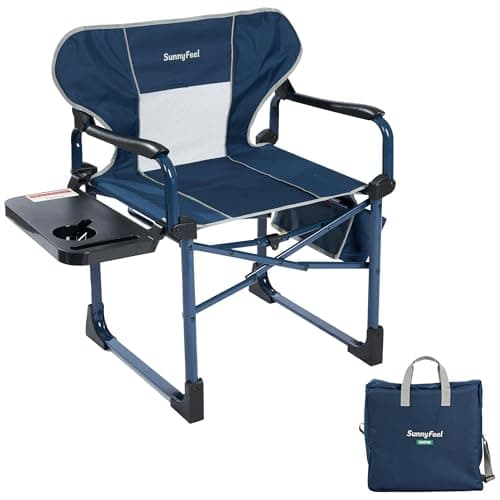 SUNNYFEEL Camping Directors Chair Aluminum Oversized Portable Folding Chair with Side Pocket and Adjustable Side Table for Beach, Fishing, Trip, Picnic, Lawn, Concert Outdoor Foldable Camp Chairs