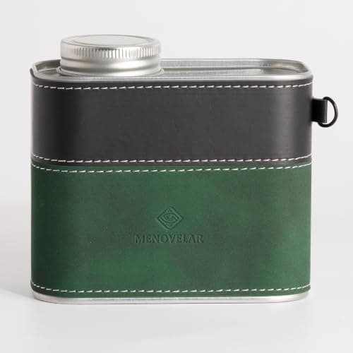 menovelar Coffee Canister with One-Way Valve, 6oz Portable Camping Coffee Container, Airtight Tinplate Jar with PU Leather Sleeve for Travel Hiking(dark green)