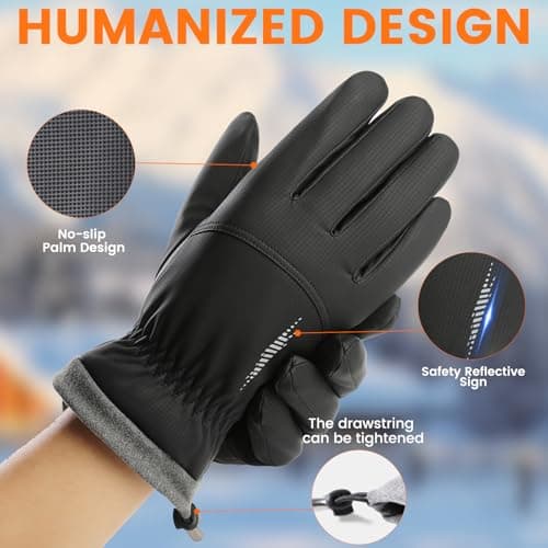 Winter Waterproof Ski Snow Warm Gloves for Women Men, Windproof Cold Weather Thermal with Touchscreen Fingers, for Running Driving Cycling Hiking Biking Outdoor Sports Daily Work (Balck, X-Large) - Thumbnail 5