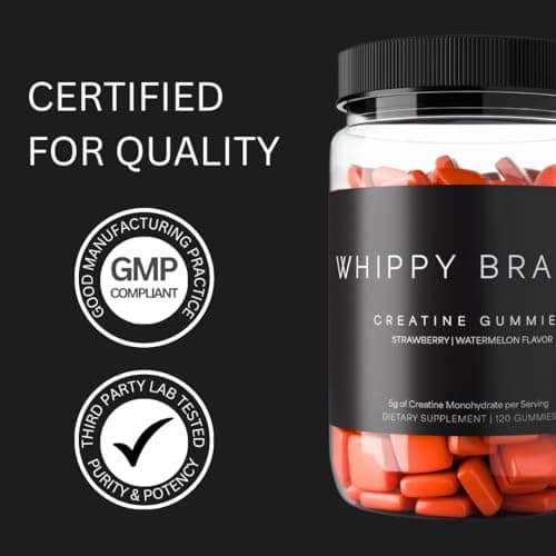 Whippy Brands Creatine Gummies | 5g Creatine Monohydrate per Serving | Muscle Strength & Recovery | Chewable Creatine Supplement | 30 Servings (Strawberry Watermelon) - Thumbnail 6