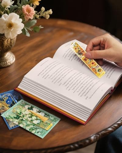 HOMTEK 6 Pieces Metal Bookmarks with Tassel, Golden Hollow Bookmark Oil Painting Van Gogh Monet Theme Book Mark Bookmarks for Book Lovers Writers Readers Children Teens Men Women Adults - Thumbnail 6