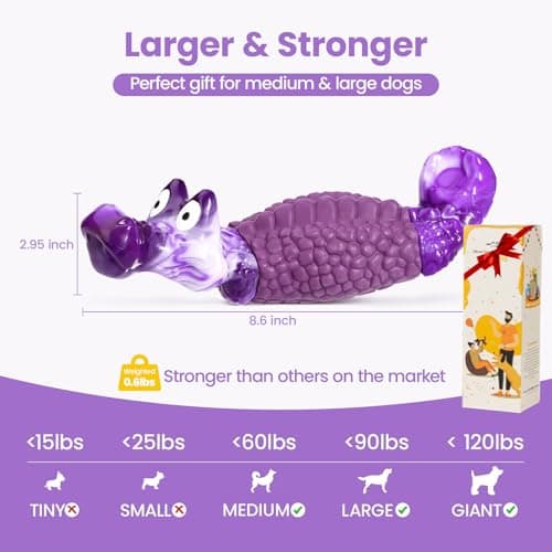HGB Tough Dog Chew Toys for Aggressive Chewers, Squeaky Indestructible Dog Toy for Large Dogs to Keep Them Busy & Reduce Boredom for Small, Medium, Large Breed, Bacon Flavor - Thumbnail 6