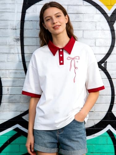 Bow Oversized Polo Shirts Women Doing My Best and Letting God Do Tshirts Pink Bows Coquette Aesthetic Tees - Thumbnail 6