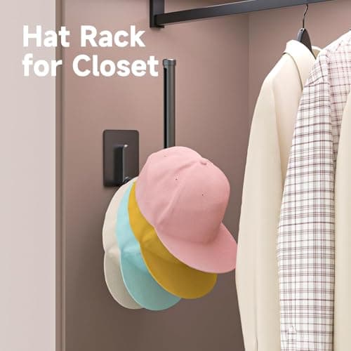 2 Pack Hat Racks for Baseball Caps, Stainless Steel Hat Organizer for Baseball Cap, Hat Holder Storage Organizer, Hat Hanger Strong Adhesive/Wall Drilled for Door, Bedroom, Closet(Black 6 in) (Black) - Thumbnail 4