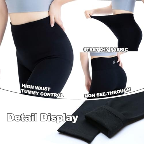 TRIUNION 3 Pack Fleece Lined Leggings Women - High Waisted Winter Leggings for Women Tummy Control Warm Yoga Workout Pants, Black,S/M - Thumbnail 4