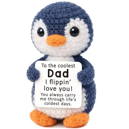 Fathers Day Dad Gifts from Daughter Son, Mini Dad Birthday Gift Father's Day Card Decoration Ideas Funny Daddy Gift Bonus Step New Single Best Dads Ever Present Christmas 2026 Handmade Crochet Penguin - Image 1