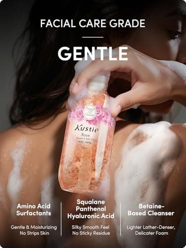 Kustie Rose Floral Body Wash with Real Petals – Botanical Shower Gel with Rose Water & Rose Oil, Luxury Spa Gentle Cleanser for Soft Silky Skin, 12.8 fl oz - Thumbnail 2